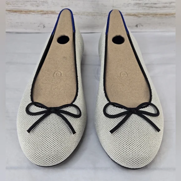 Rothy's The Ballet Flat Bow Accent Round Toe Diamond Metallic Women's Size 8.5 - Picture 2 of 14